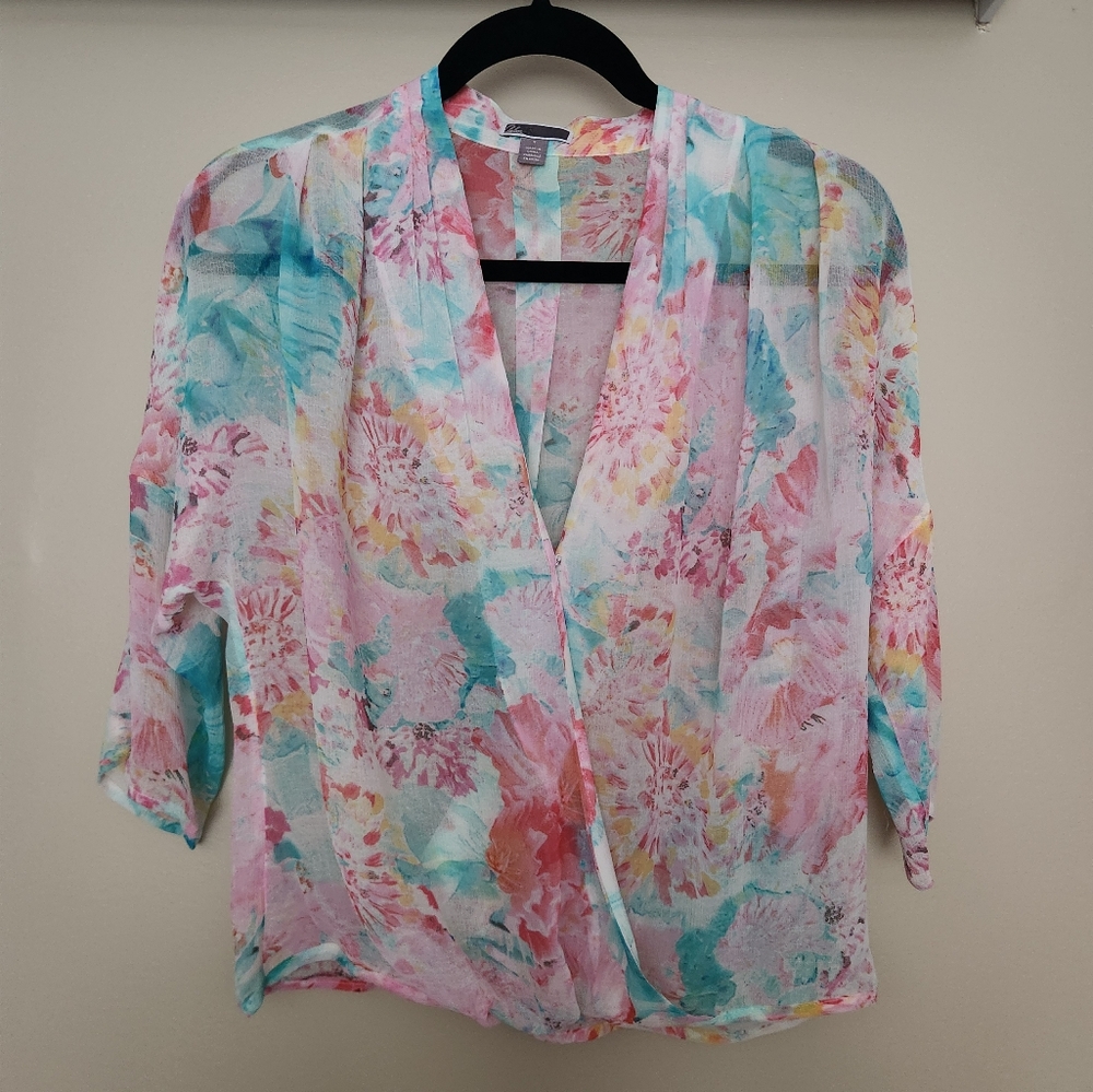 Chelsea28 Sheer Floral Wrap Blouse ~SMALL